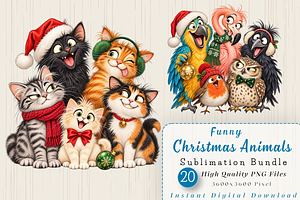 Funny Christmas Animals PNG Cliparts