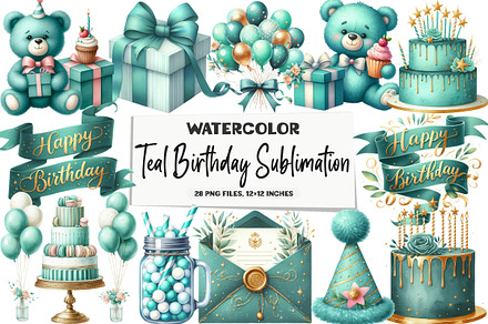 Teal Birthday Sublimation Clipart