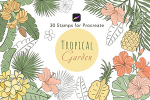 Tropical Garden 30 Procreate Stamps, a Brushes & More by Mari_Caliart