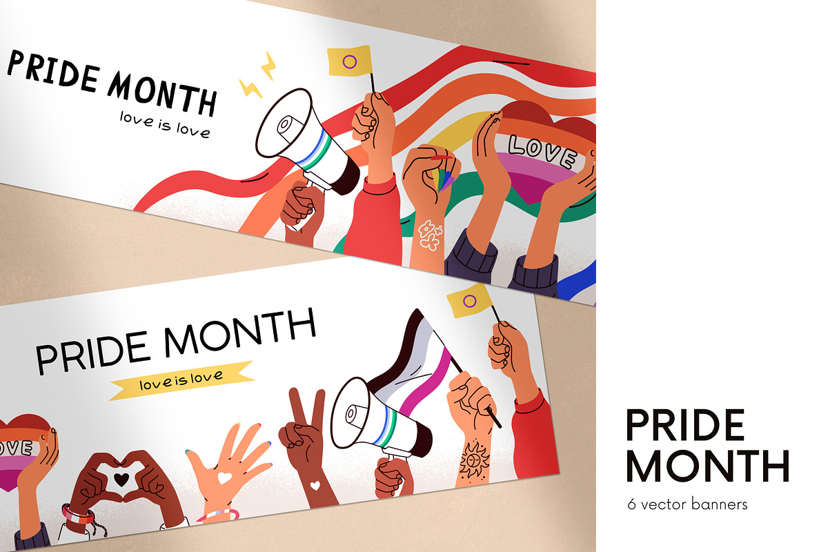 LGBTQ Pride Month banners set, a Background Graphic by Good Studio (Photo 1 of 7)