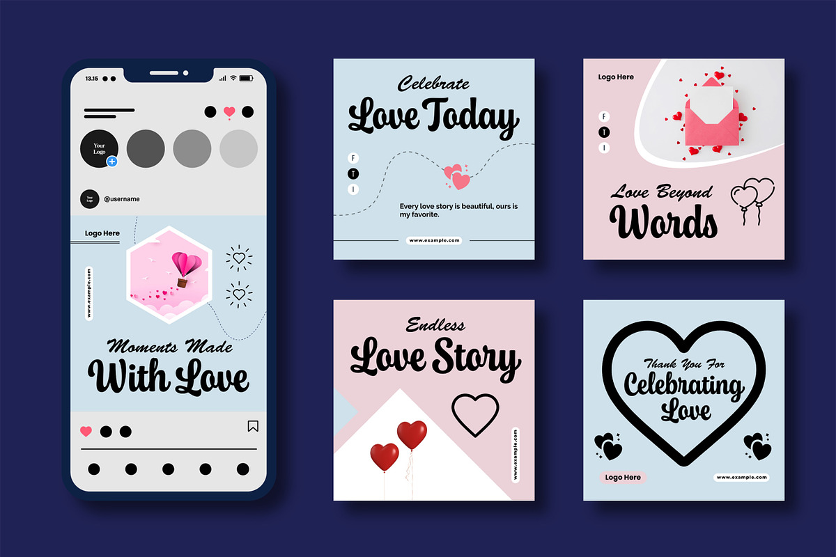 Valentine Social Media Post Template, a Social Media Template by MightyDesign (Photo 1 of 8)