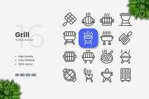 Grill Outline Icons, an Outline Icon by Upnowgraphic
