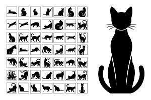 Set of 50 Unique Cat Silhouettes, an Animal Illustration by Unique Design Team