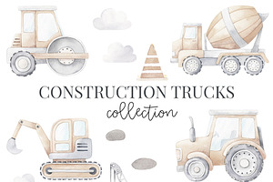 Construction Trucks - Watercolor Set