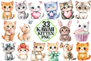 Kawaii Kitten Sublimation Clipart, an Illustration by Pixels.Craft