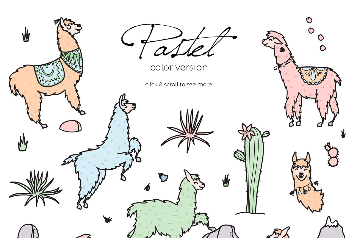 Cute llamas: big clipart&pattern set, an Animal Illustration by Pikovit (Photo 6 of 11)