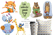 Cute watercolor animals Design Set, an Animal Illustration by Xenia_Art (Thumbnail 1 of 14)