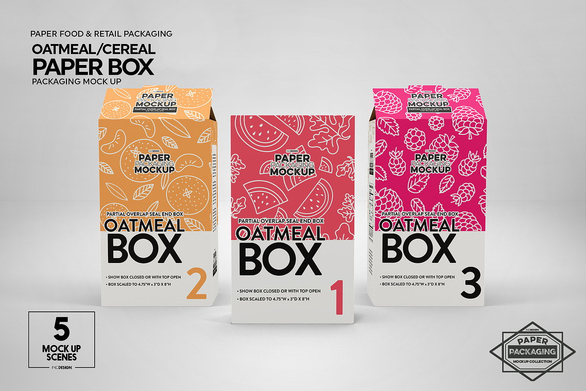 Paper Oatmeal Box Packaging Mockup, a Cups & Container Mockup by INCDesign (Photo 10 of 14)