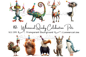 112 Whimsical Quirky Pets Clipart, an Animal Illustration by Art Paradise Studios