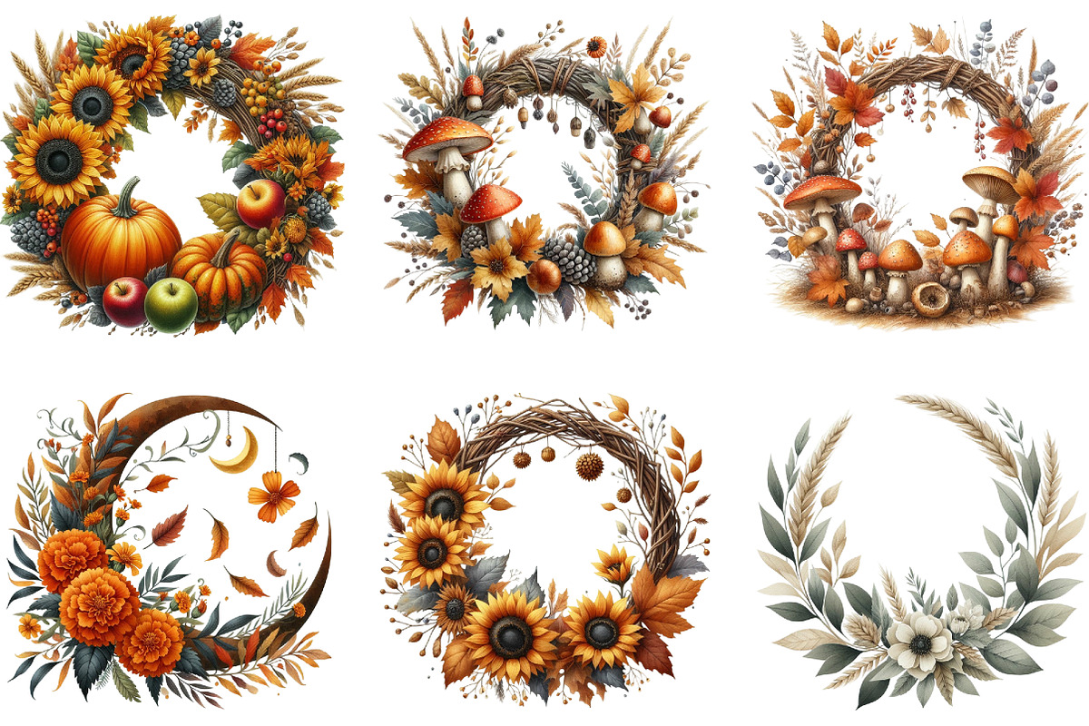 Fall Wreath Clipart, Autumn Wreath, an Illustration by DreamArtGraphic (Photo 4 of 4)