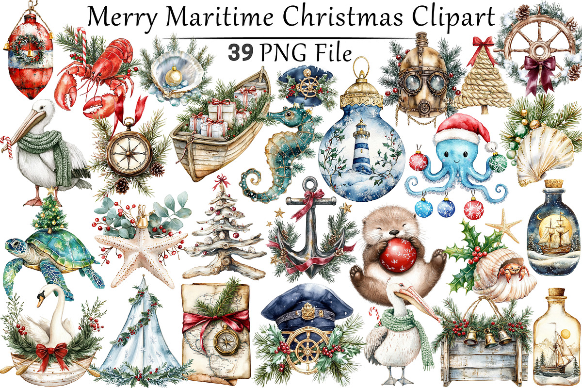Merry Maritime Christmas Clipart, a Seasonal Illustration by CitraGraphics (Photo 1 of 9)