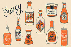 Saucy! Illustrated Sauce Bottles