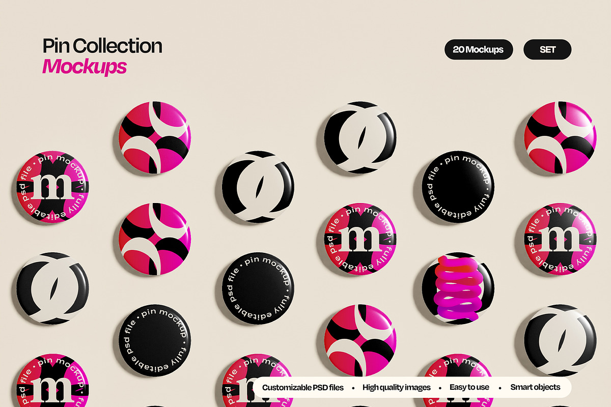 Enamel Pin Button Mockup Set, a Merchandise Mockup by Mego-studio (Photo 1 of 7)