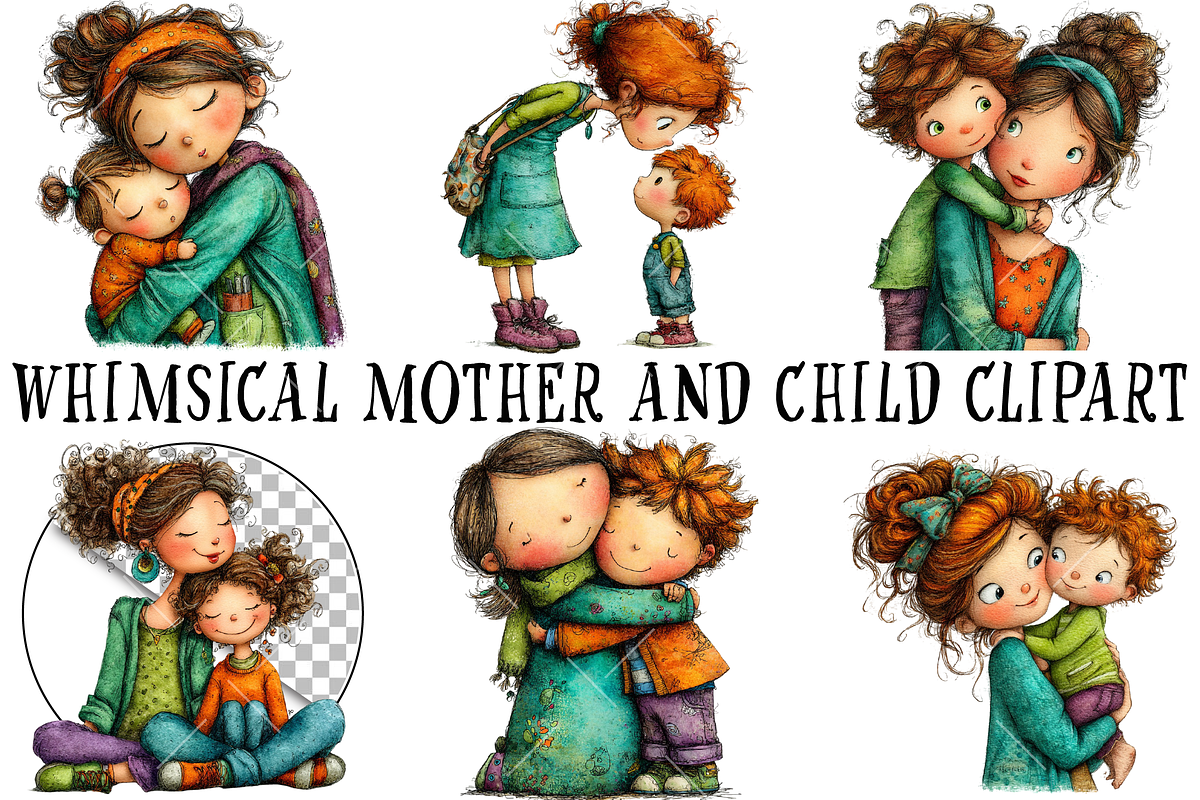 Whimsical Mother and Child Clipart, an Illustration by OK Design (Photo 2 of 6)