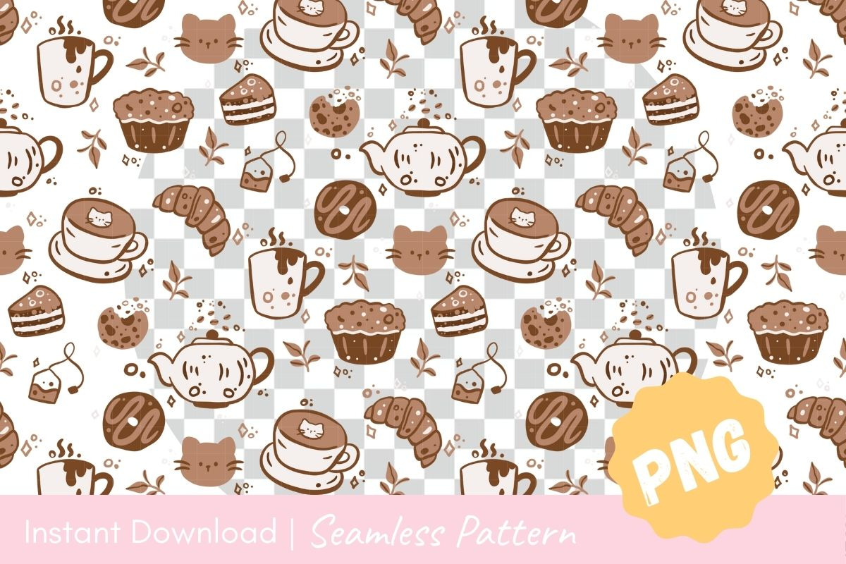 Cozy Cat Tea Time Seamless Pattern, a Pattern Graphic by CpSnowy (Photo 2 of 5)