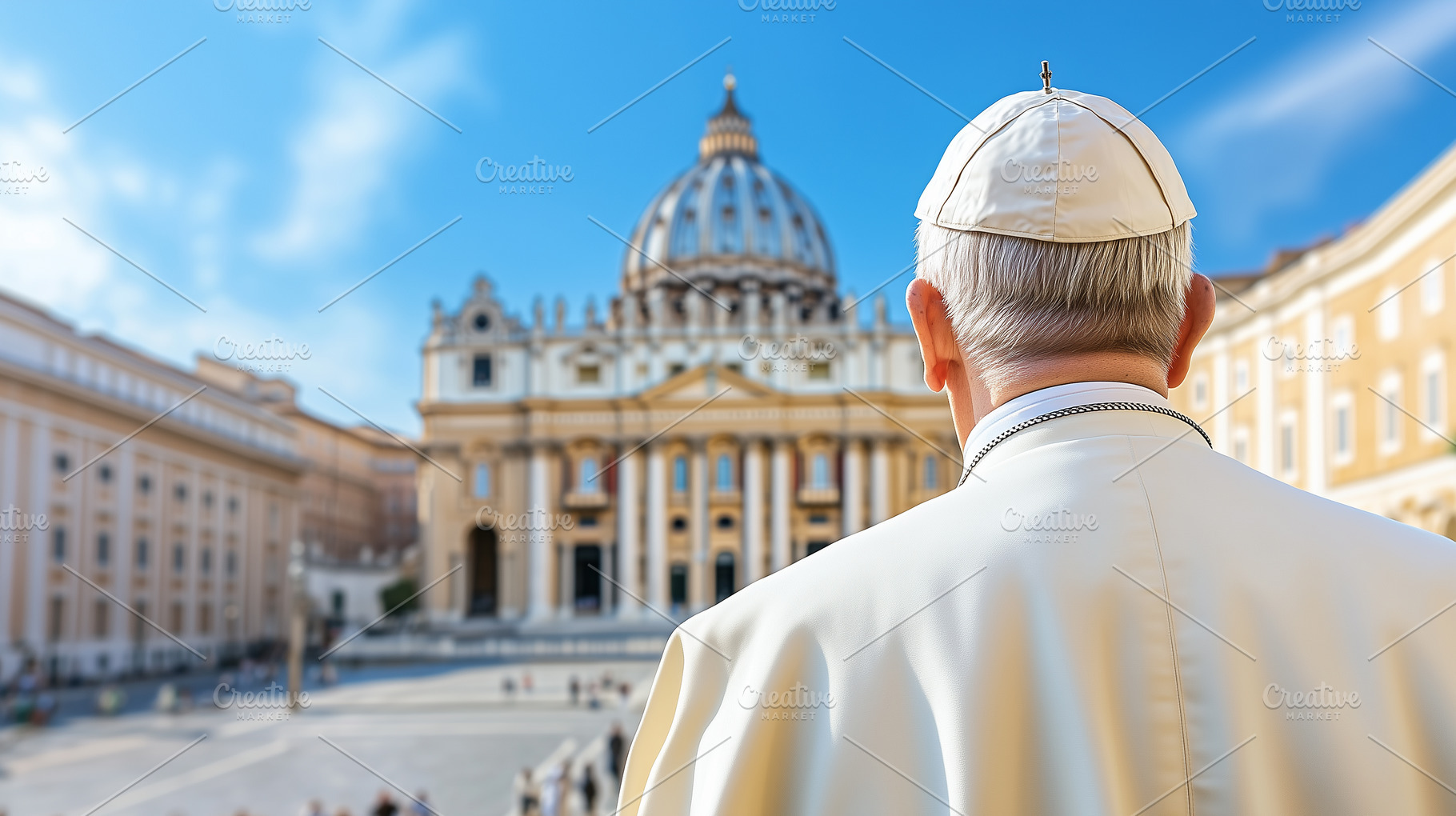 View from behind on a pope in white, a Person Photo by MistyDay