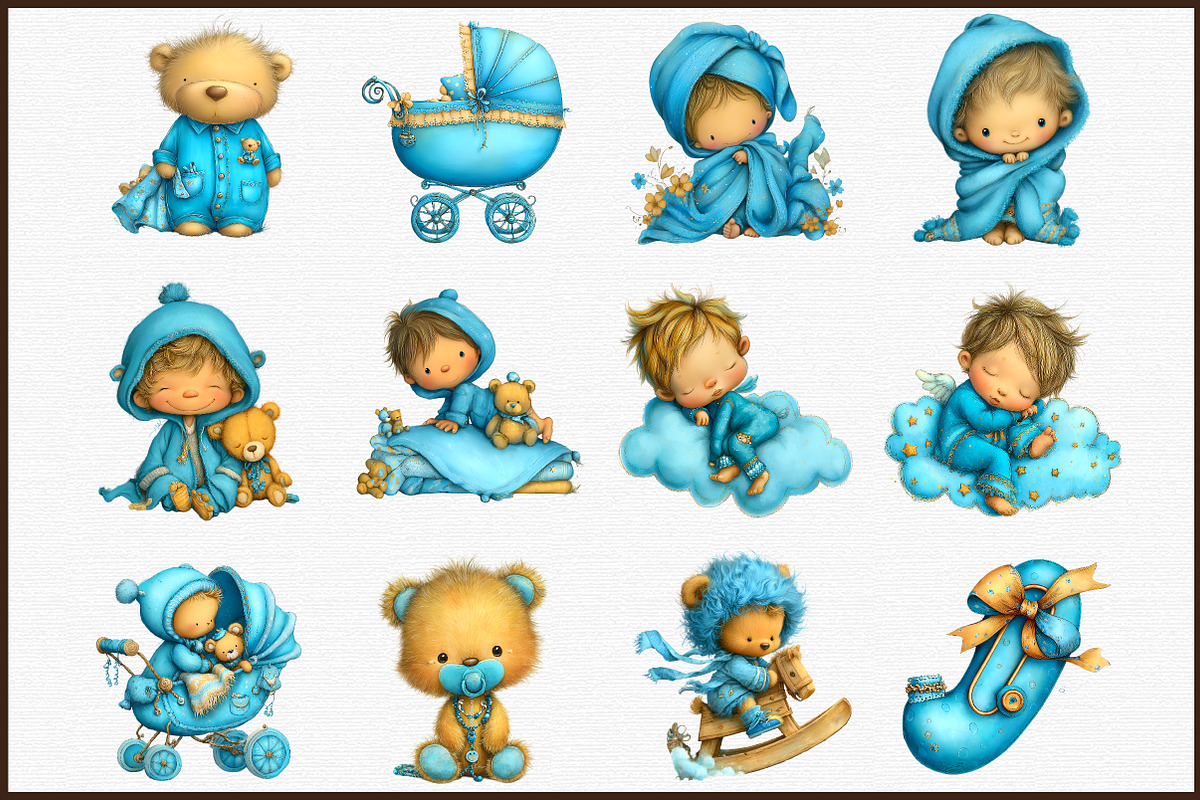 Baby Boy Clipart, Blue Teddy Bear Cl, an Illustration by Sublimation Artist (Photo 3 of 6)