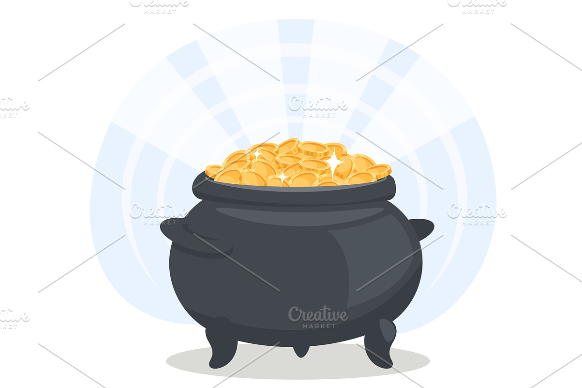 Black iron pot with gold coins, a Finance Illustration by Vectorbuum