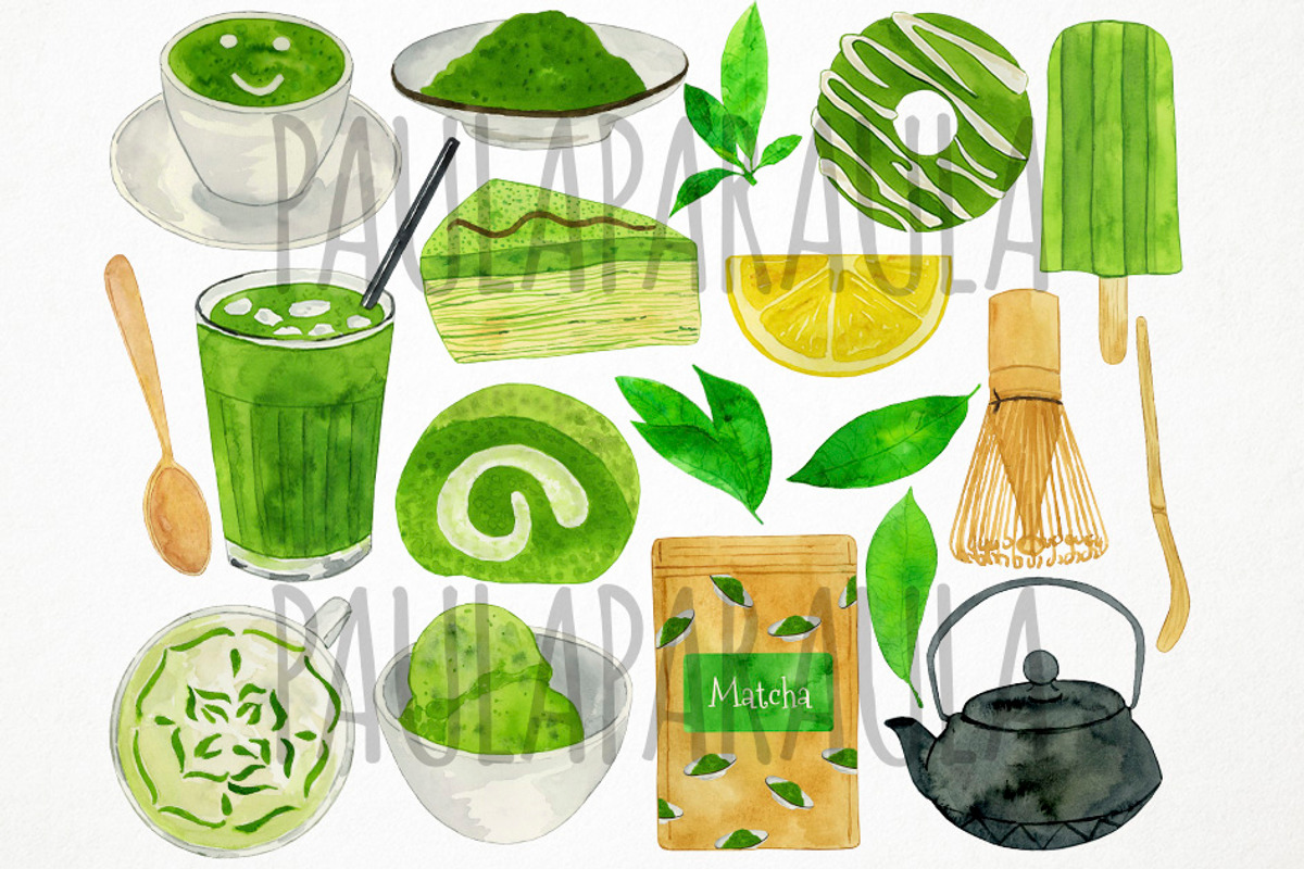 Watercolor Matcha Clipart, Green Tea, an Object Graphic by Paulaparaula (Photo 2 of 3)