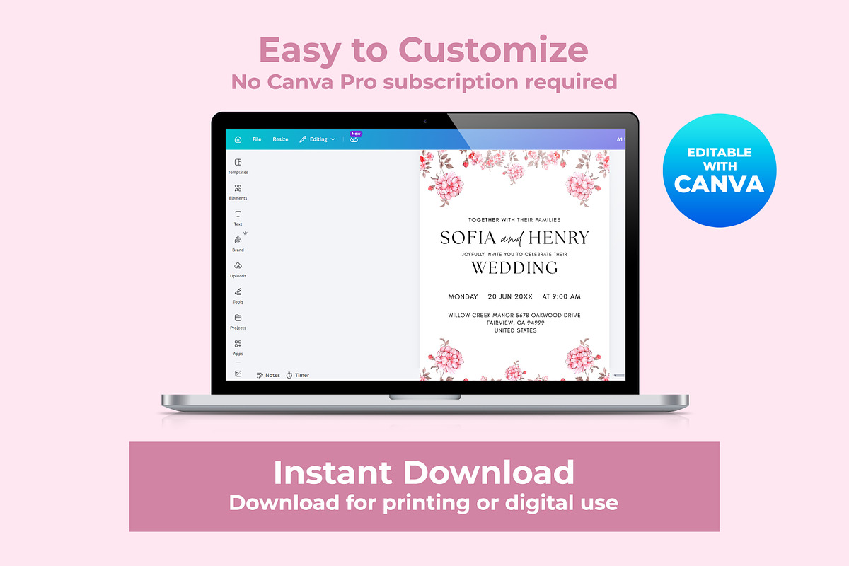 Pink Floral Wedding Invite Template, an Invitation Template by M9 Design (Photo 4 of 5)