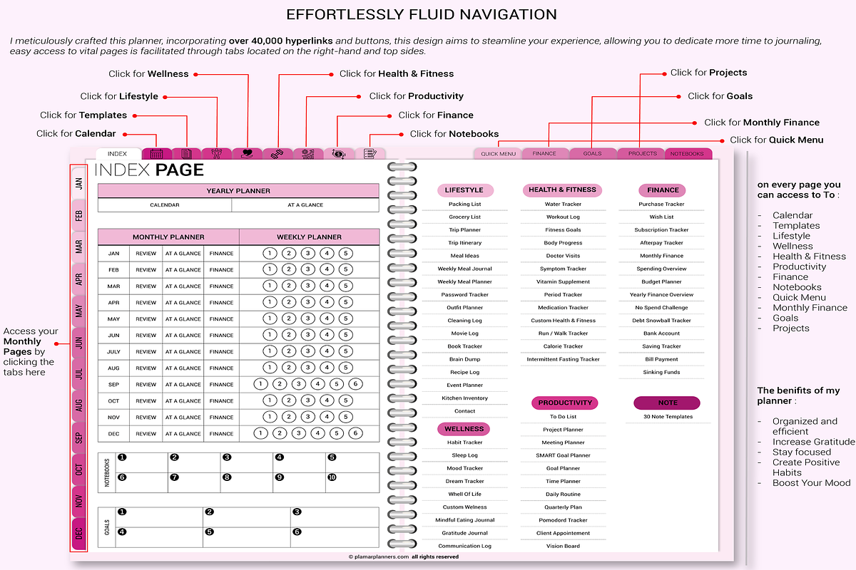 Pink Rose Digital Planner 2025 PDF, a Templates & Theme by Plamarplanners (Photo 11 of 11)