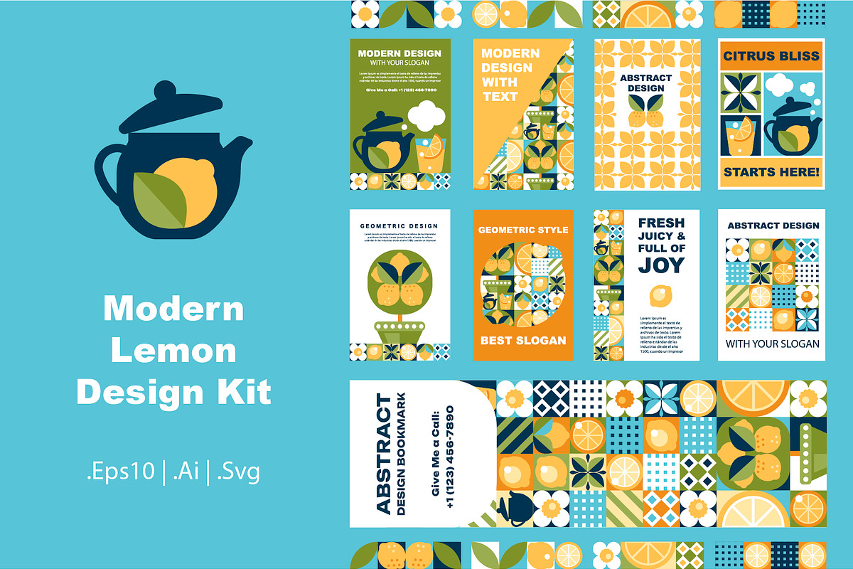 Lemon Mosaic Geometric Branding Set, a Pattern Graphic by Lettering_Logo (Photo 1 of 4)