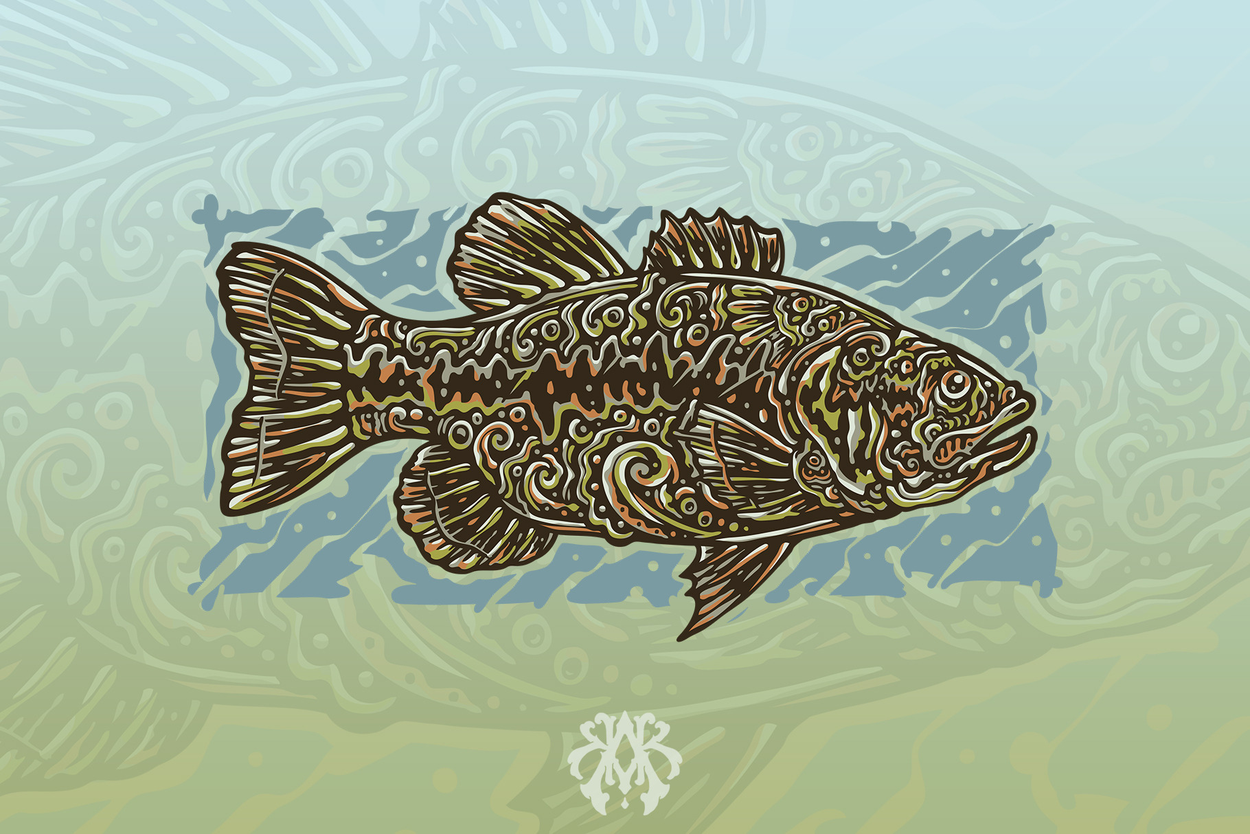 Largemouth Bass Doodle Illustration, an Animal Illustration by ...