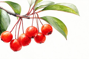 Watercolor red berries hanging from, a Nature Photo by MistyDay
