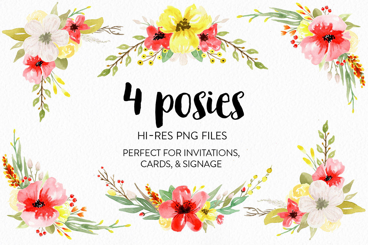 Watercolor Flower Set - Red & Yellow, an Illustration by foxandhazel (Photo 4 of 6)