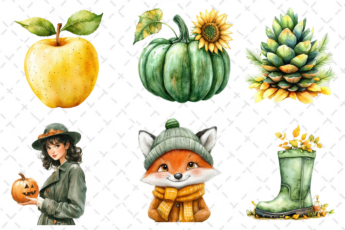 Yellow & Green Autumn Clipart, an Illustration by Dream Creation (Photo 2 of 6)