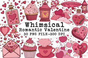 Whimsical Romantic Valentine Clipart, an Illustration by Libby Wishes