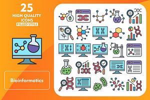 25 Bioinformatics Line Filled Icons, an Icon by Pexelpy