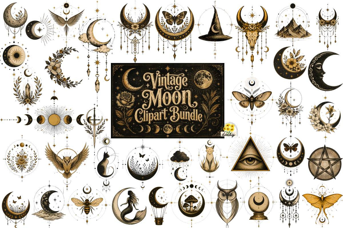 Retro Vintage Moon Clipart Bundle, an Object Graphic by Daisy Design (Photo 2 of 12)