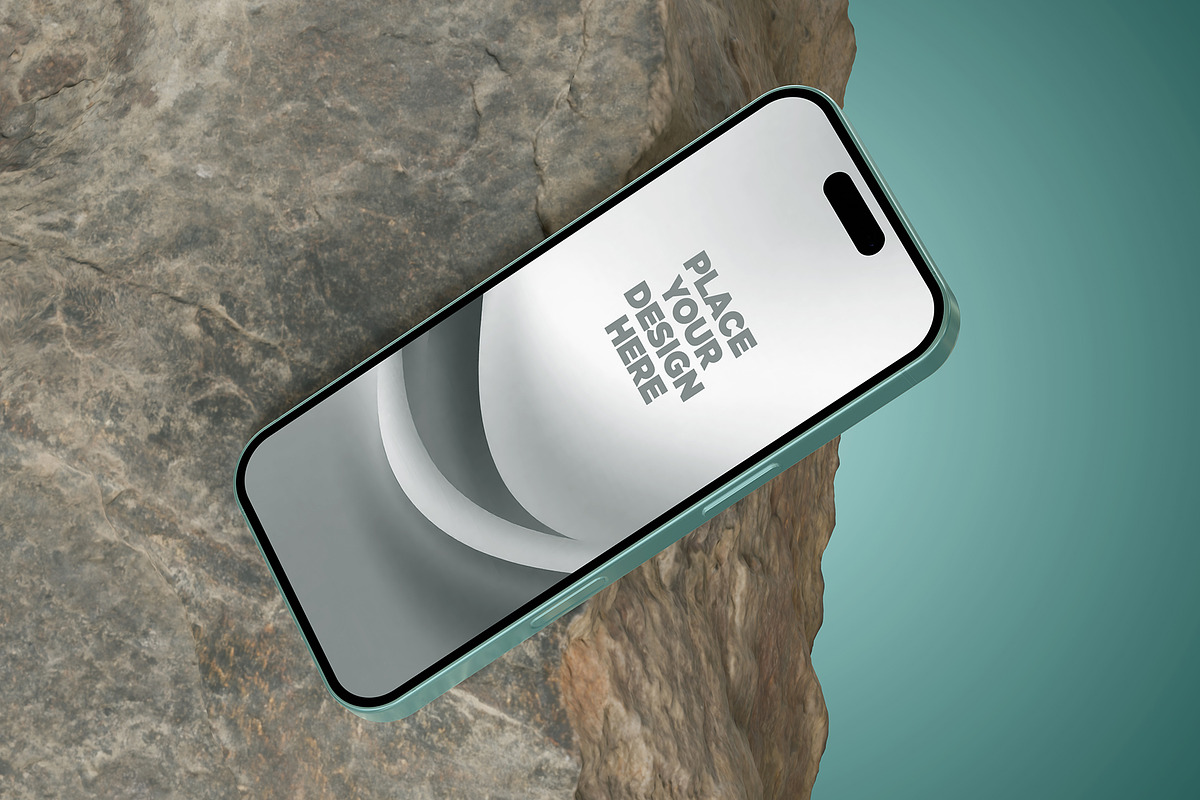 iPhone 16 Mockup with Rock – 6 PSD, an iPhone Mockup by Muhazdinata (Photo 6 of 8)