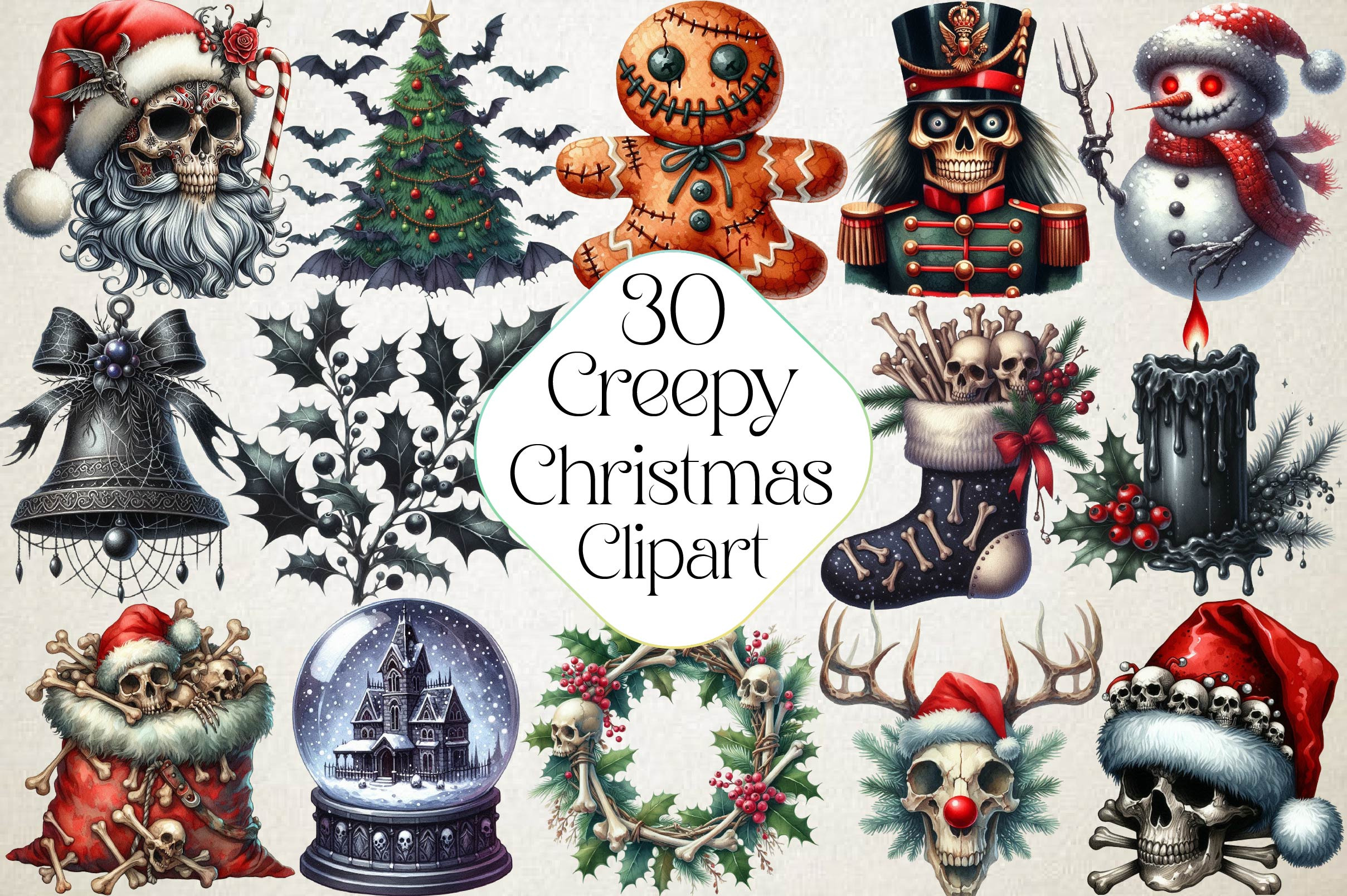 Creepy christmas clipart an illustration by pixelshop creative market