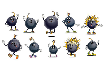 Cartoon groovy retro round bombs