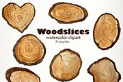 Watercolor Woodslices Clipart- Handp, an Illustration by SandraGraphicDesign (Thumbnail 1 of 7)