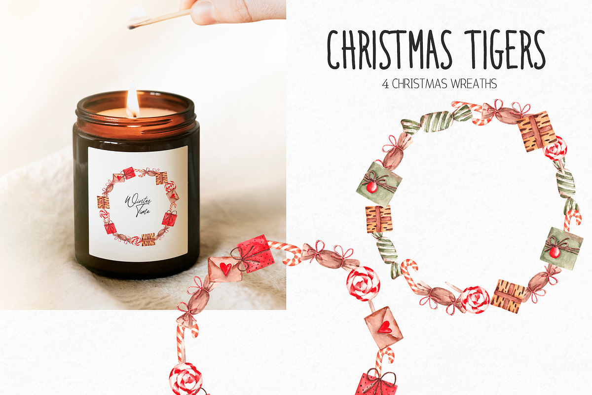 Watercolor Christmas Tiger Clipart, an Illustration by YuliyaArtGarden (Photo 7 of 10)