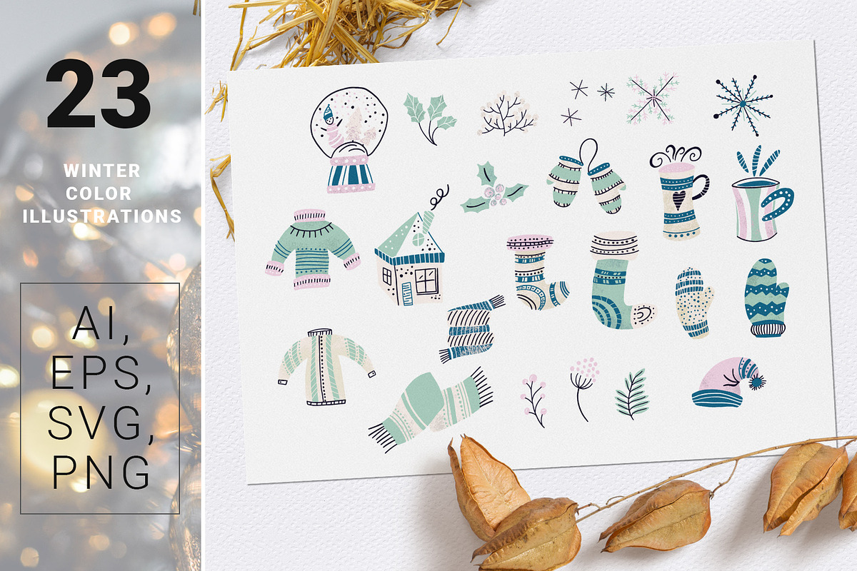Warm Wishes - winter design kit, an Illustration by Gray Cat Graphics (Photo 5 of 10)