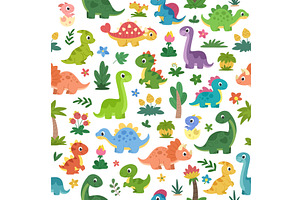 Cartoon dinosaurs seamless pattern, an Animal Illustration by Barsuk's Shop