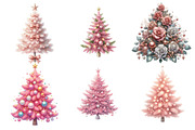 Pink Christmas Tree Clipart Bundle, an Illustration by SinaCreation (Thumbnail 3 of 7)