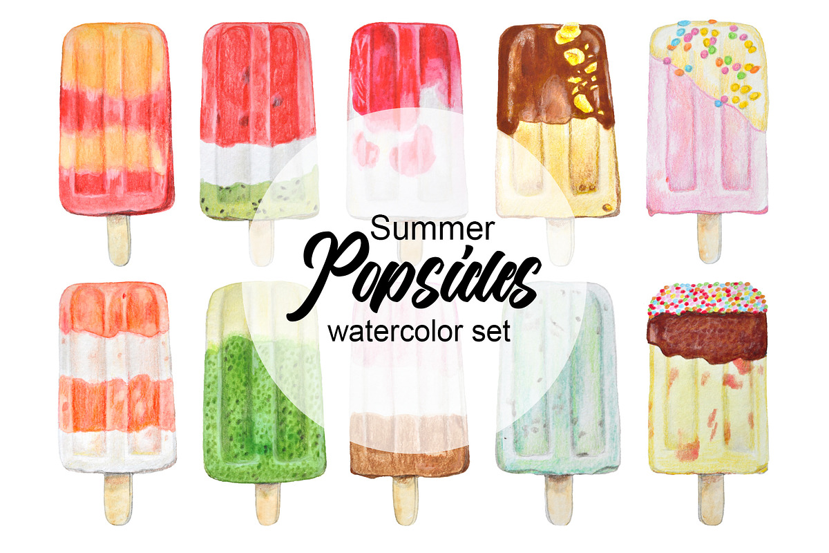 Summer Popsicle Watercolor set, a Food Illustration by Marge Art (Photo 1 of 3)