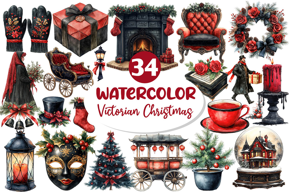 Victorian Christmas Clipart, an Illustration by Dream Creation (Photo 1 of 7)