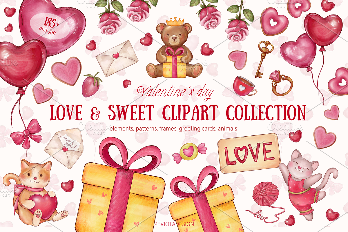 Cute kitties and teddy bears clipart, an Animal Illustration by Peviotadesign (Photo 1 of 11)