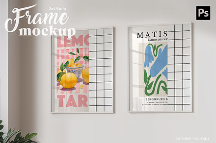 2 Frames On A Wall Mockup, 3x4 Ratio