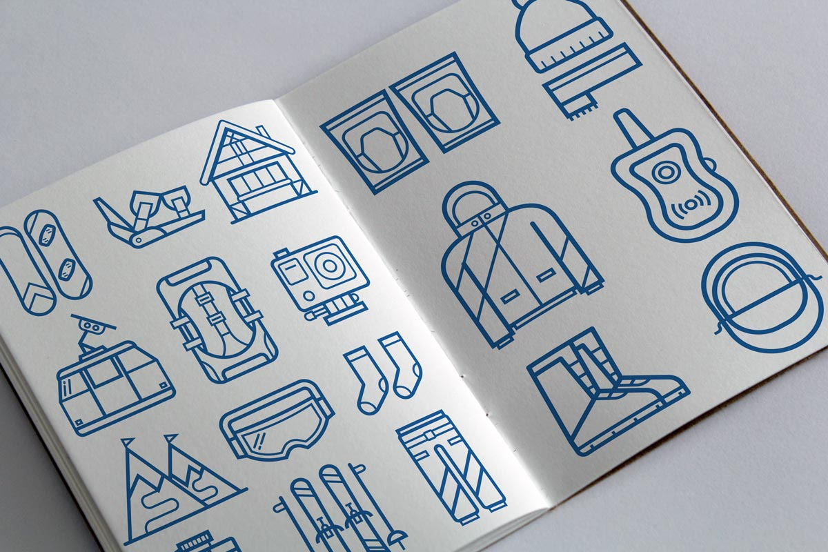 Snowboard and Ski Equipment Icons, an Outline Icon by Alex Krugli (Photo 5 of 5)