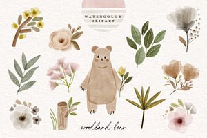 Watercolor Woodland Bear Clipart