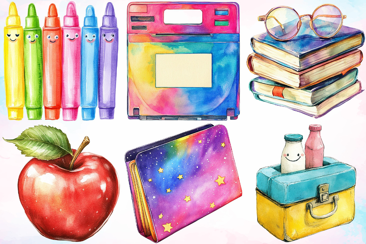 Watercolor Retro Back to School PNG, a Seasonal Illustration by Canvas Craft (Photo 3 of 4)