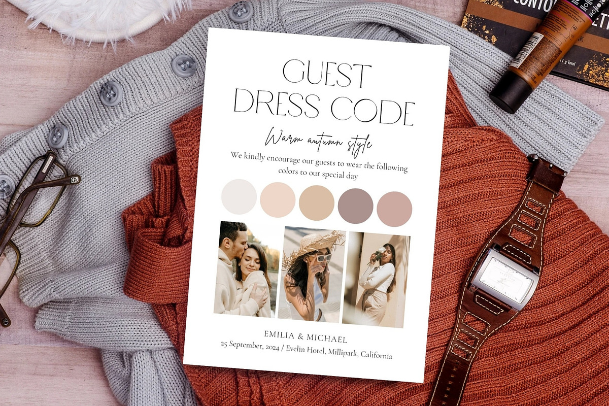 Guest dresscode with photo card, a Stationery Template by EvaTemplates (Photo 1 of 7)