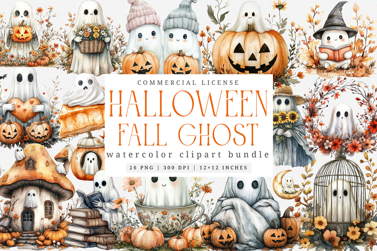 Boho Fall Halloween Ghost Png, an Illustration by SinaCreation (Photo 1 of 7)